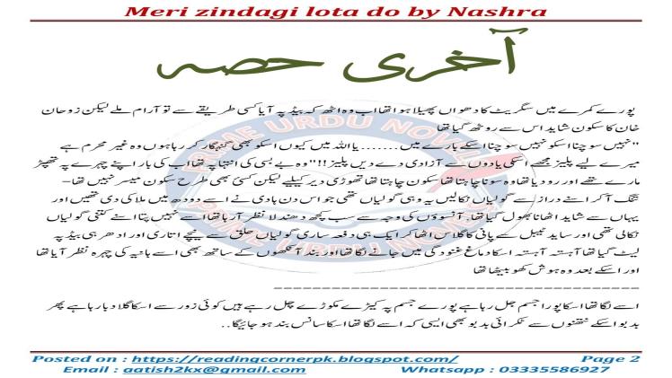 Meri Zindagi Lota Do Novel By Nashra Writes